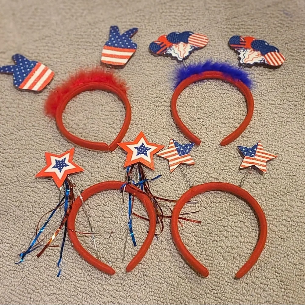 Patriotic 4th of July 9 Headbands and 9 Eye Glasses NWT